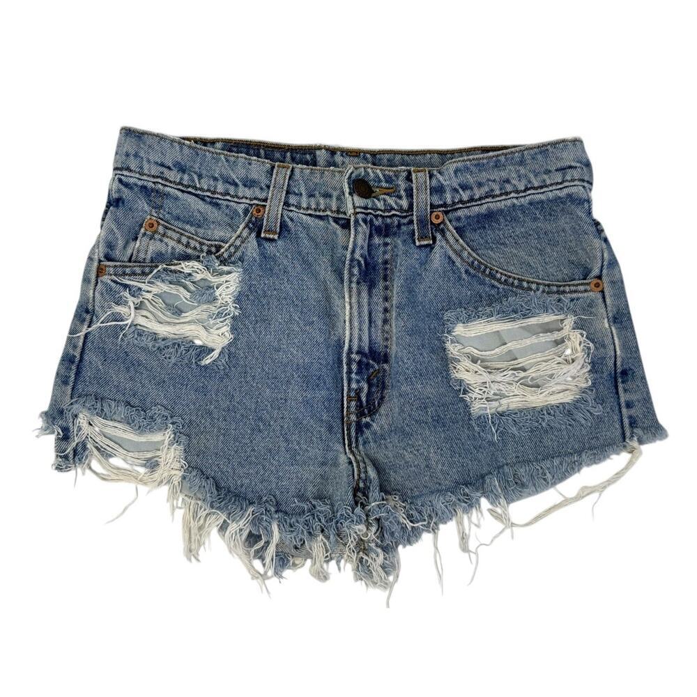 Vintage LEVI’S 505 Orange Tab Cutoff Shorts Distressed Festival Grunge 90s Sz 29